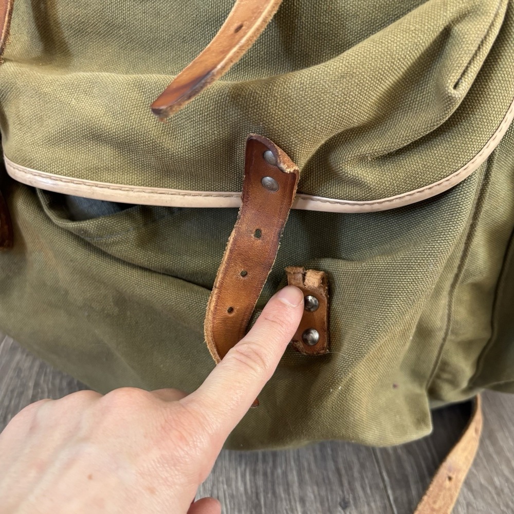 Vintage Rare Army Military Metal Framed Canvas Leather Backpack Ruck Sack - Picture 7 of 16